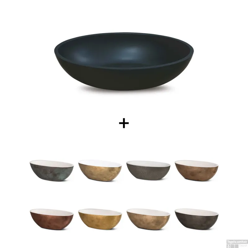 Waskom Luca Sanitair Bagno Metallo 48x32x12 cm Solid Surface Mat Antraciet (Kleurafwerking Naar Keuze) Dagaanbieding