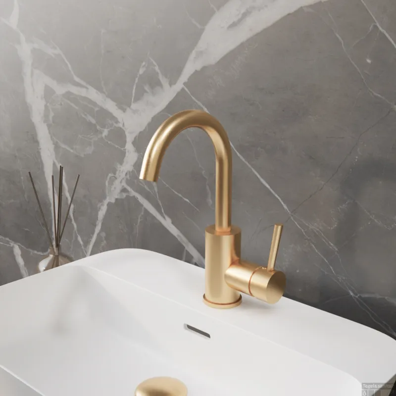 Shop Nu Wastafelkraan BWS Colorato Ensy Gebogen Uitloop Geborsteld Goud