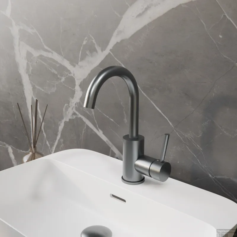Wastafelkraan BWS Colorato Ensy Gebogen Uitloop Gunmetal Voordeelprijs