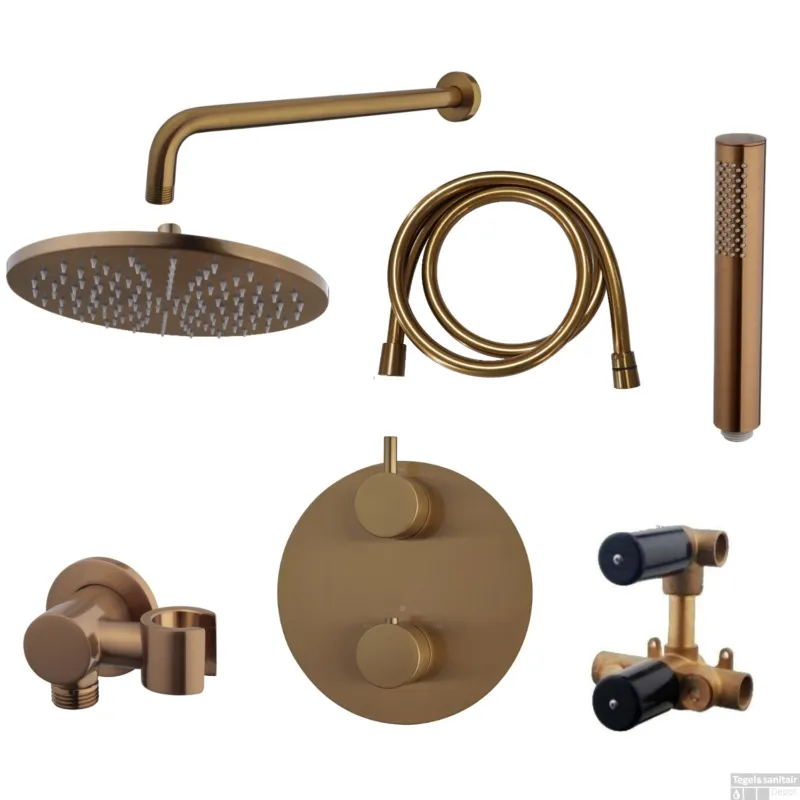 Bestseller Wiesbaden Inbouw Regendouche Set Caral Rond Muuruitloop Geborsteld Brons Koper