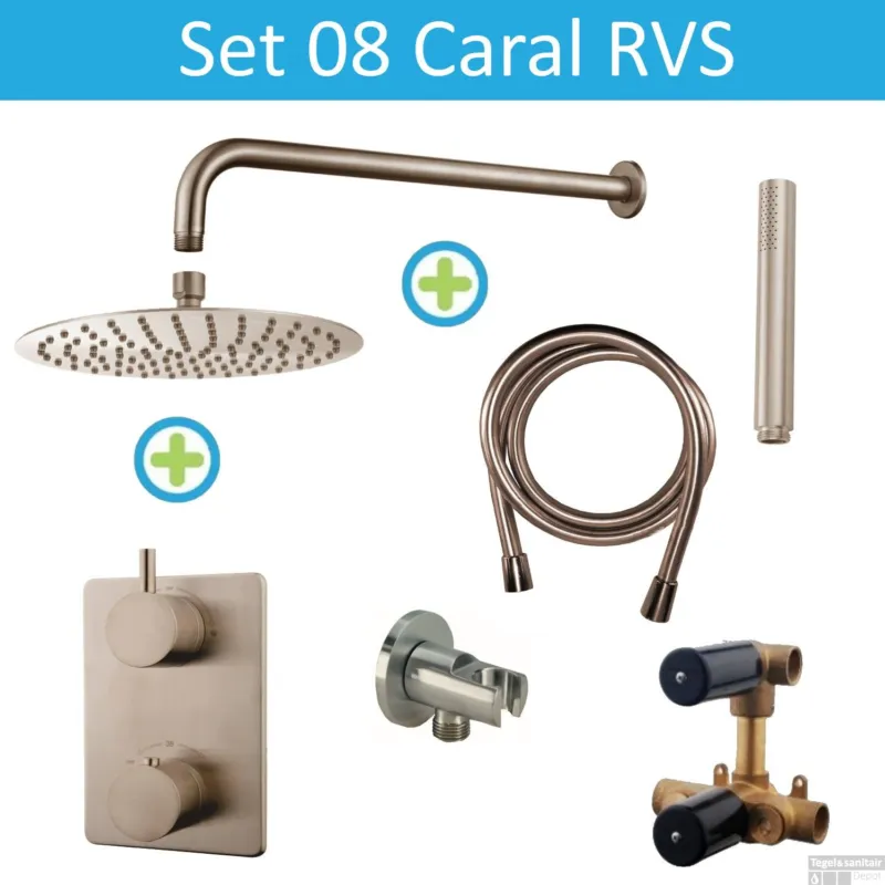 Beperkt Aanbod Wiesbaden Regendouche Inbouw Caral Rechthoek met muuruitloop Inbouw RVS (incl.inbouwdelen)