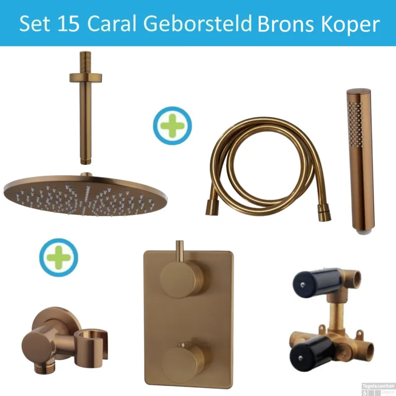 Goedkoop Wiesbaden Inbouw Regendouche Set 15 Caral Rechthoek Plafonduitloop Geborsteld Brons Koper