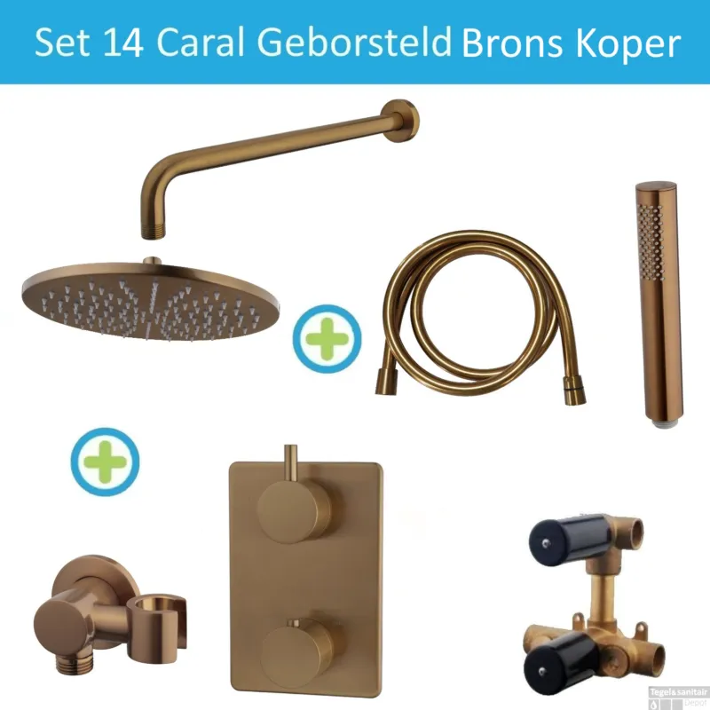 Betrouwbaar Wiesbaden Inbouw Regendouche Set 14 Caral Rechthoek Muuruitloop Geborsteld Brons Koper