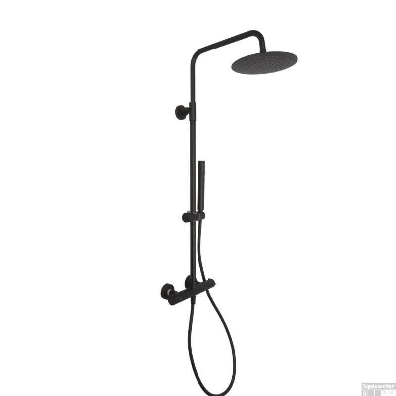 Wiesbaden Regendouche Caral-Eco Twenty 20cm Stortdouche met handdouche Mat Zwart Opbouw Express Levering