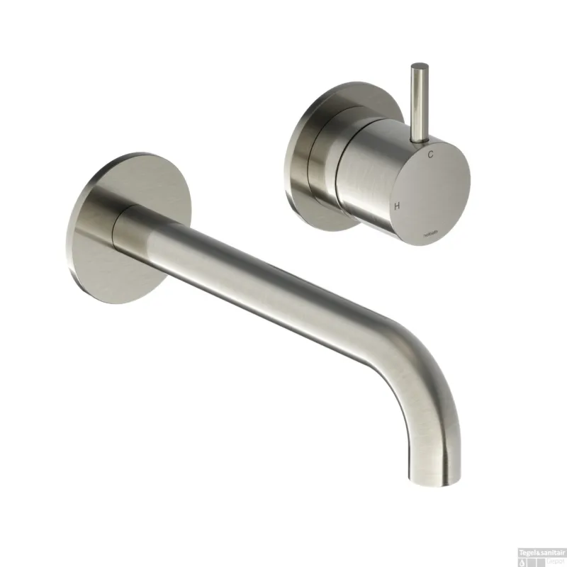 Superprijs Inbouw Wastafelkraan Hotbath Cobber 18 cm Gebogen Uitloop 1-Hendel Geborsteld Nikkel