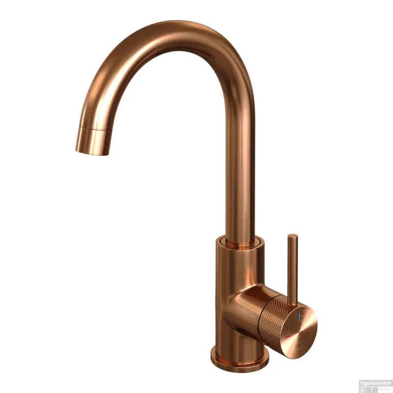 Weekendaanbieding Wastafelmengkraan Brauer Copper Carving Coldstart Opbouw Hoog Gebogen Ronde Hendel Geborsteld Koper PVD PVD