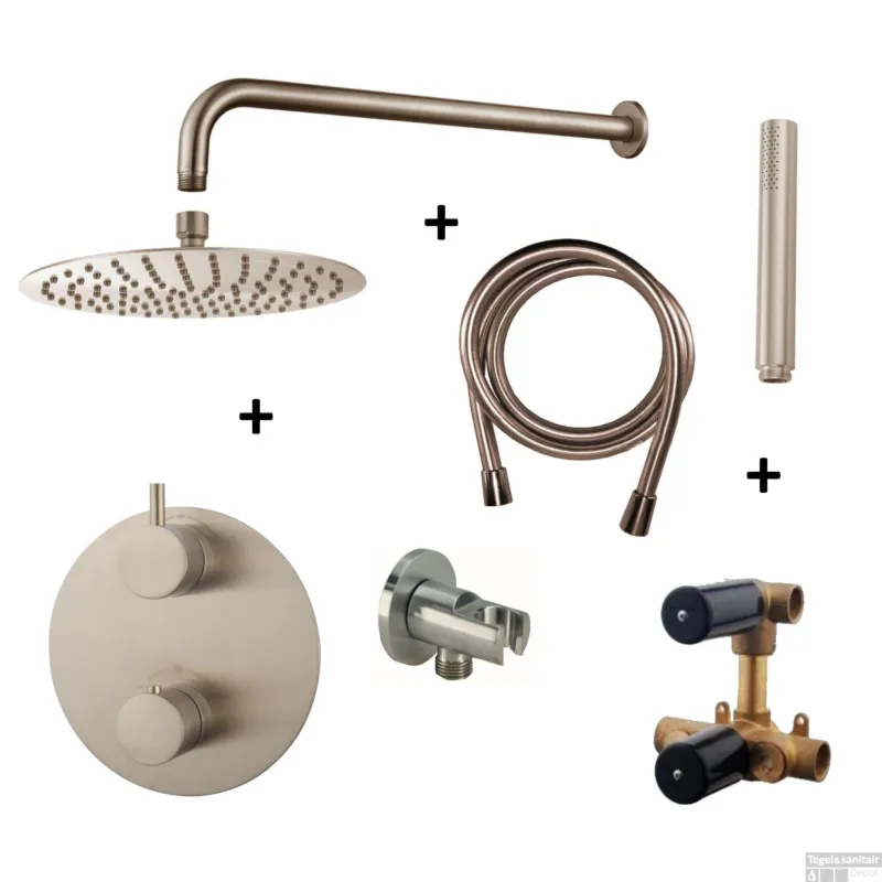 Wiesbaden Inbouw Regendouche Set Caral Rond Muuruitloop RVS PVD Coating Direct Verzonden