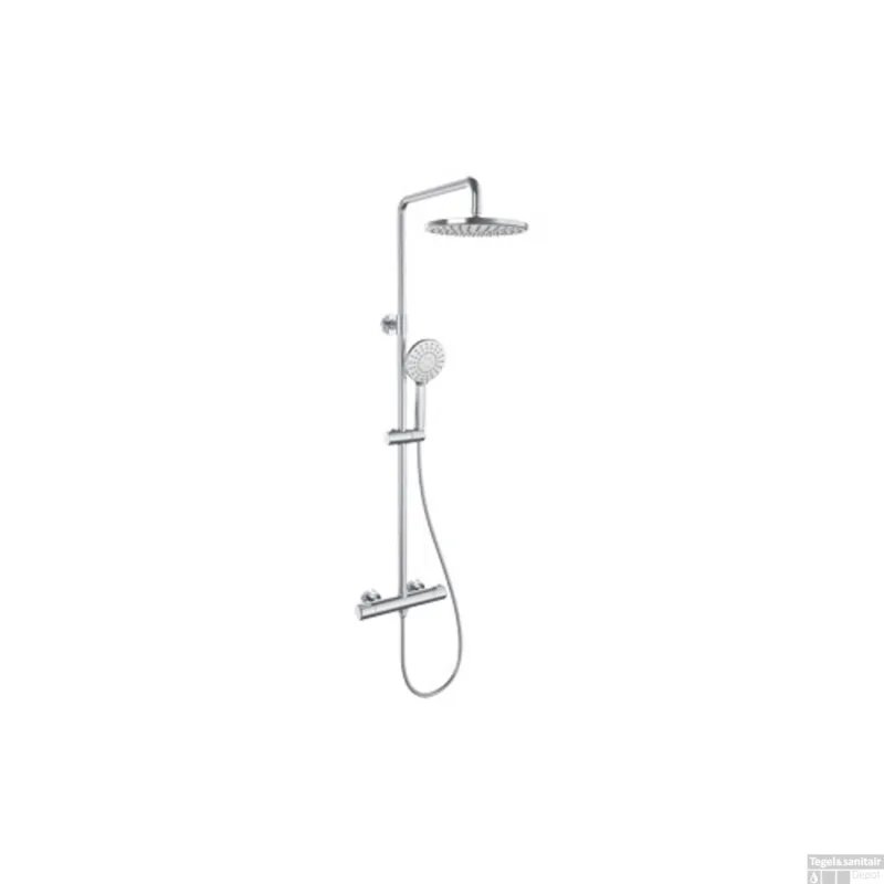 Populair Douchesysteem Plieger Voda Thermostatisch met Douchekraan, Hoofddouche, Handdouche en Doucheslang HOH 15 cm Chroom