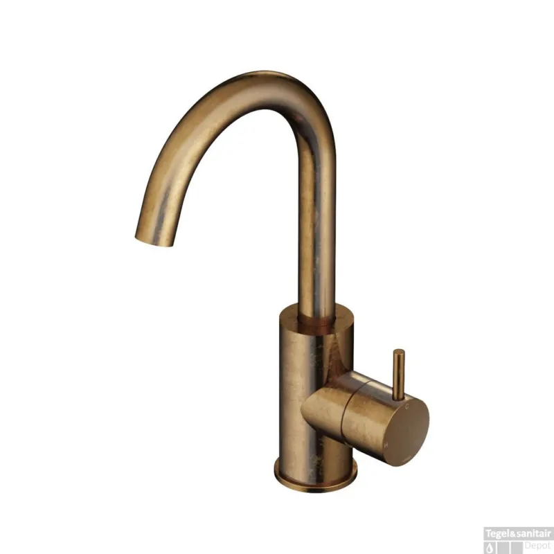 Wastafelmengkraan Hotbath Cobber 1-hendel Gebogen 27.8 cm Verouderd Messing Living Colours Laatste Kans
