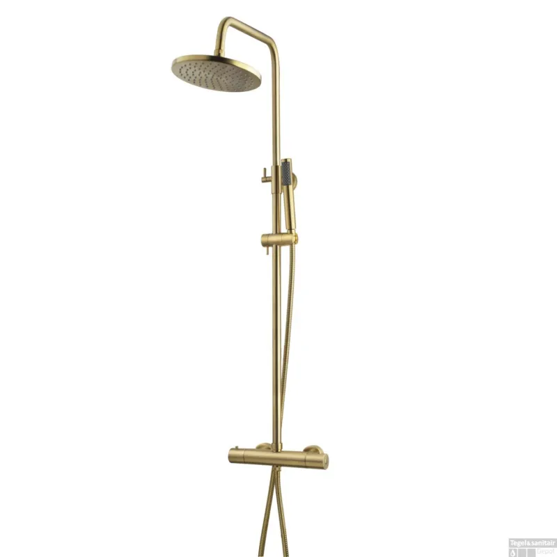 Nu Kopen Wiesbaden Regendouche 25cm Stortdouche met handdouche Geborsteld Messing Goud Opbouw