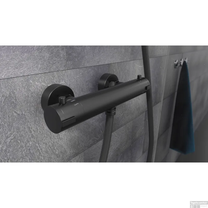 Beperkte Voorraad Thermostatische Douchekraan Schutte London Eco HOH 12 cm Mat Zwart