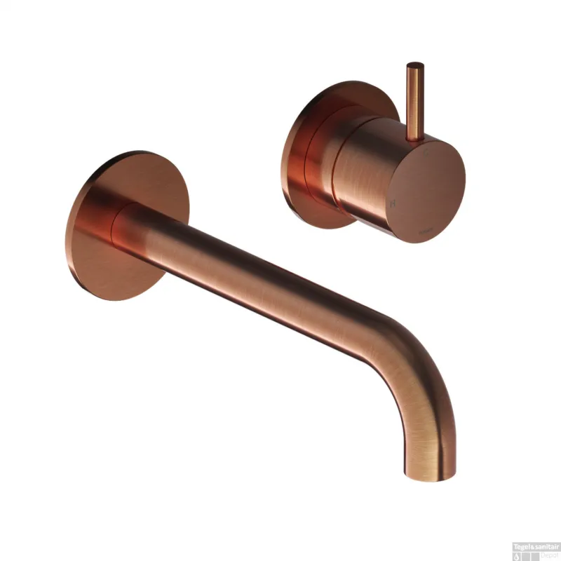 Inbouw Wastafelkraan Hotbath Cobber 18 cm Gebogen Uitloop 1-Hendel Geborsteld Koper PVD Betrouwbaar