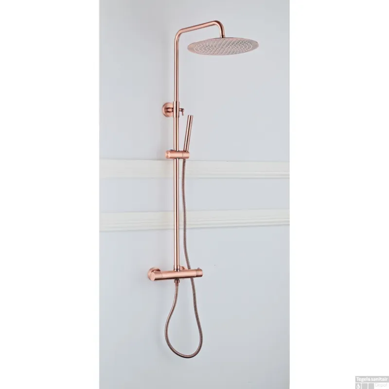Laatste Versie Opbouw Regendouche Set BWS Copper Thermostatisch Staaf Handdouche Geborsteld Koper 30 cm