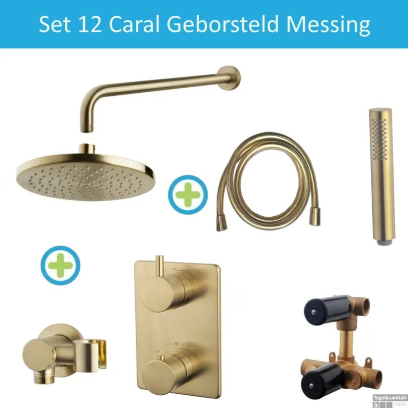 Wiesbaden Inbouw Regendouche Set 12 Caral Rechthoek Muuruitloop Geborsteld Messing Goud Koop Online