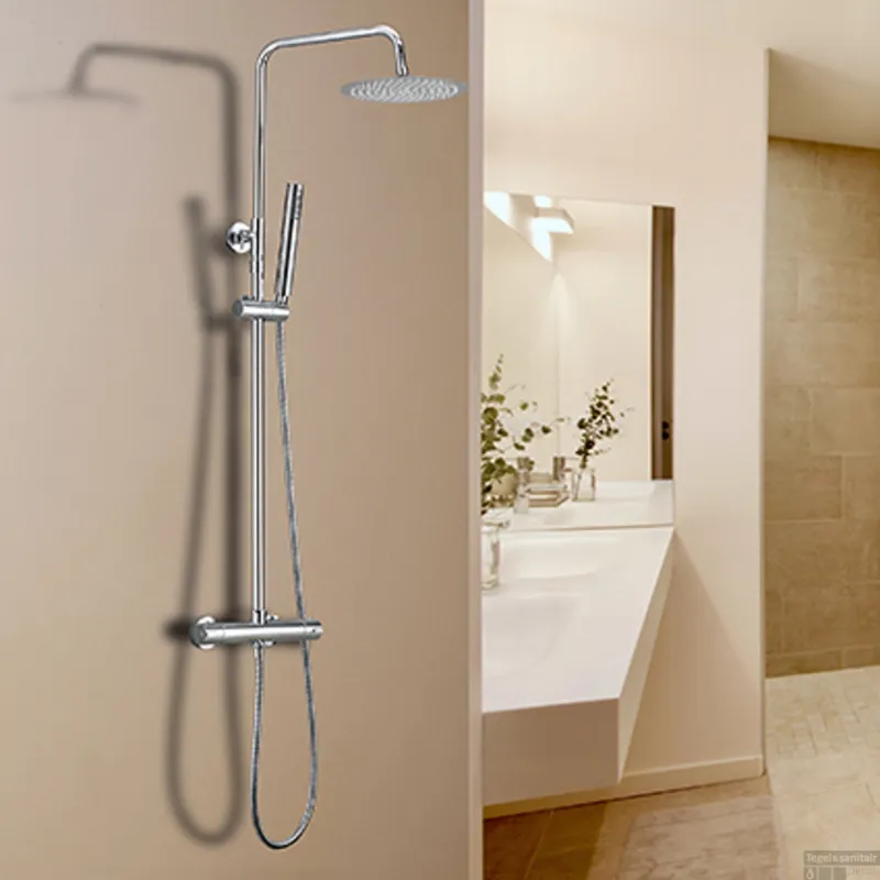 Hoge Kwaliteit Opbouw Regendoucheset Wiesbaden Caral-Eco Twenty Met Thermostaatkraan Chroom Coating