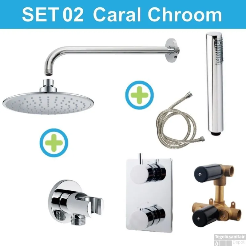 Express Levering Wiesbaden Inbouw Regendouche Caral Rechthoek Muuruitloop Chroom SET02