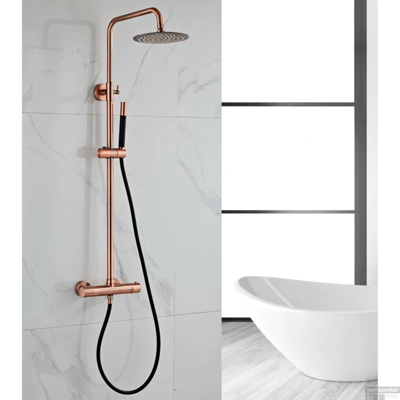 Superprijs Opbouw Regendouche Set BWS Copper Pro Thermostatisch Staaf Handdouche Geborsteld Koper 30 cm