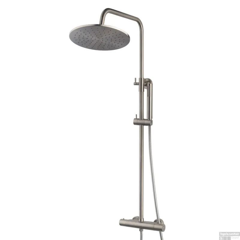 Veilige Betaling Douche-Opbouwset Caral met Thermostaatkraan Geborsteld Staal PVD Coating