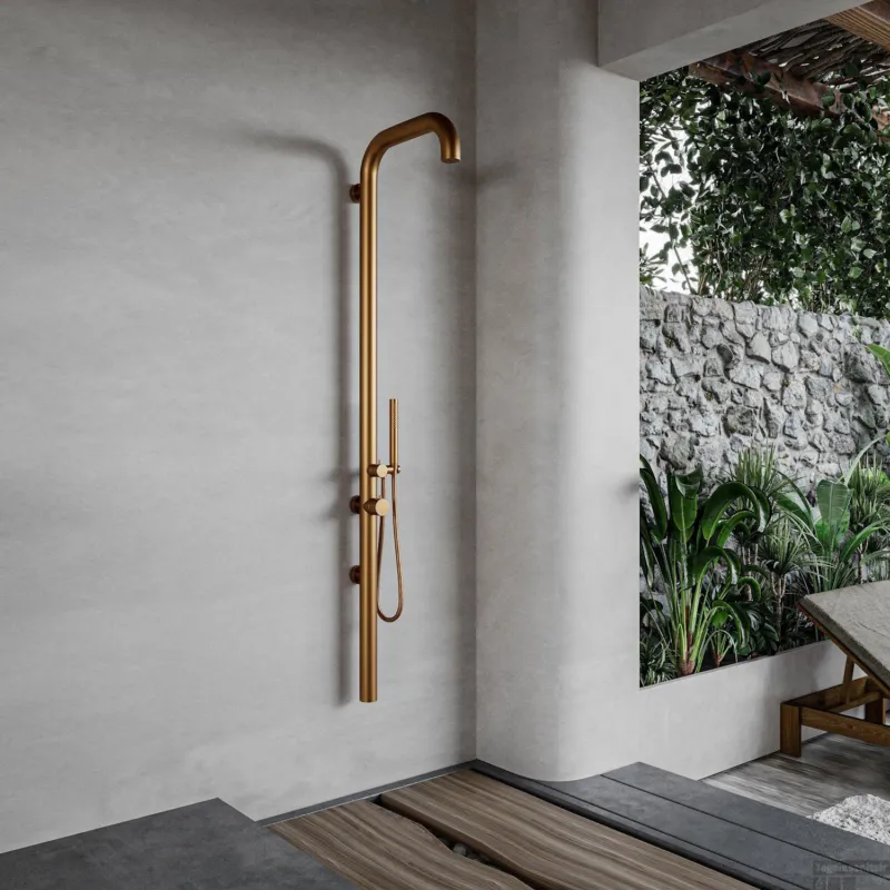 Aanbieding Buitendouche Fortifura Outdoor Original Wandmodel Met Handdouche Geborsteld Koper
