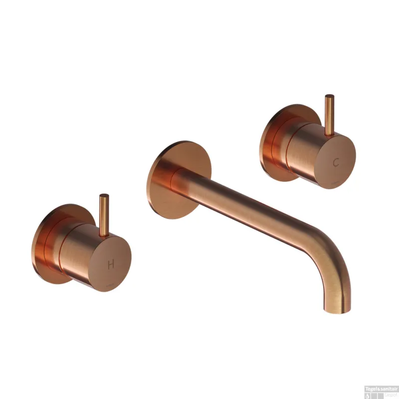 OUTLET Wastafelmengkraan Hotbath Cobber Inbouw 2-hendel Gebogen 18 cm Geborsteld Koper Populair