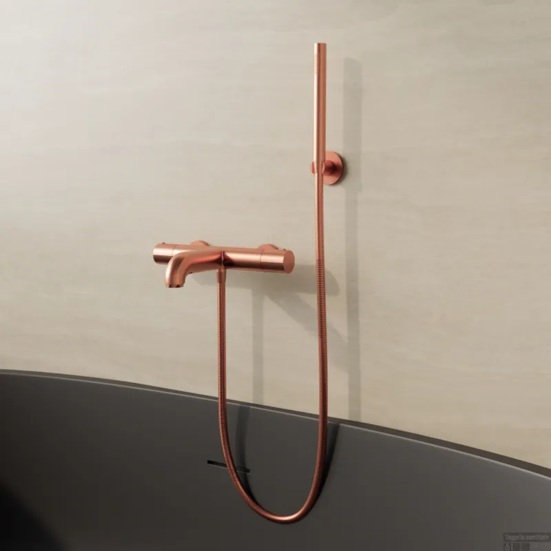 Op = Op Bad/Douchekraan BWS Colorato Opbouw Thermostatisch Geborsteld Koper