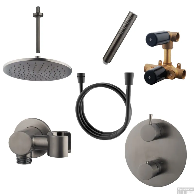 Rechtstreeks Van De Fabrikant Wiesbaden Inbouw Regendouche Set Caral Rond Plafonduitloop Gunmetal PVD Coating
