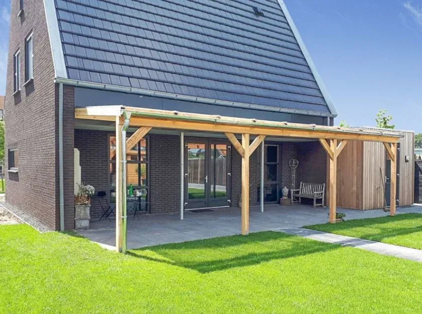 Veranda Douglas Duplo 120+ polycarbonaatsysteem LT20 400x706cm | Houten Overkapping aan Huis - Extra staander 120x120 Flitsaanbieding