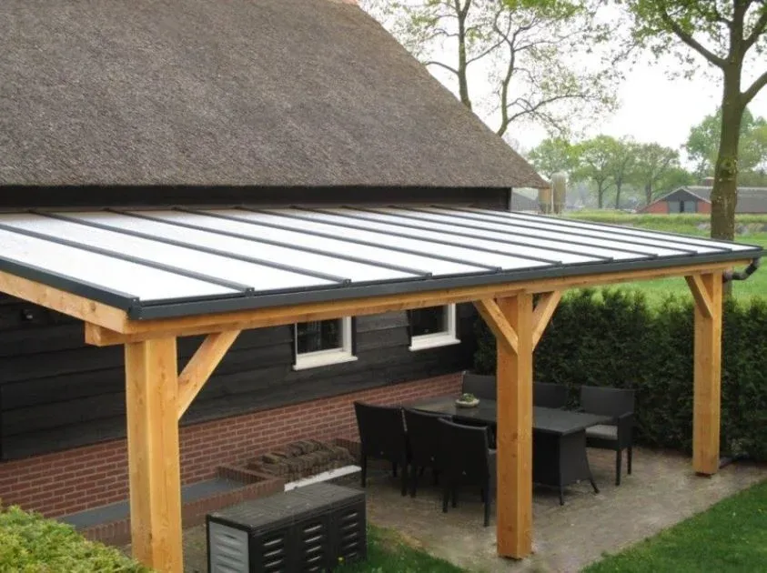 Alleen Vandaag Veranda Douglas Duplo 120+ polycarbonaatsysteem LT50 350x755cm | Houten Overkapping aan Huis - Extra betonpoer