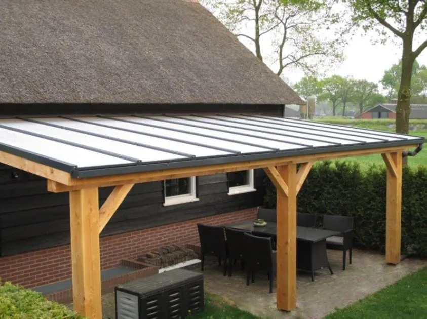 Beperkte Voorraad Veranda Douglas Duplo 120+ polycarbonaatsysteem LT50 400x648cm | Houten Overkapping aan Huis - Douglas veranda 648x400cm Geschaafd Helder - EXCLUSIEF BETONPOEREN