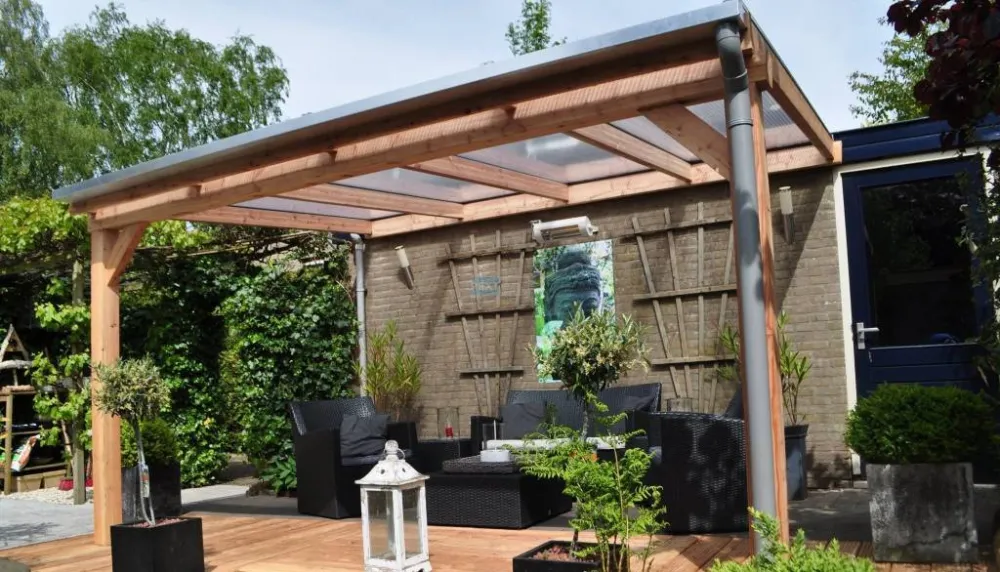 Betrouwbaar Veranda Douglas Duplo Robuust 140 + Polycarbonaat Daksysteem LT20 - Douglas Duplo 140/LT20 2500x8060