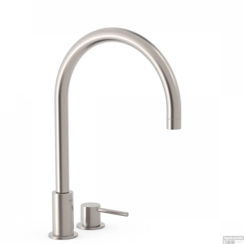 Wastafelmengkraan Tres Study Exclusive 37,3 cm 2-Gats 1-Hendel Uitloop Gebogen Rond RVS Dagaanbieding