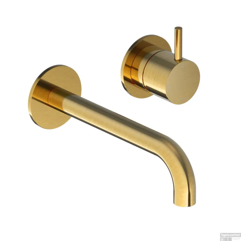 Inbouw Wastafelkraan Hotbath Cobber 18 cm Gebogen Uitloop 1-Hendel Geborsteld Messing PVD Alleen Vandaag