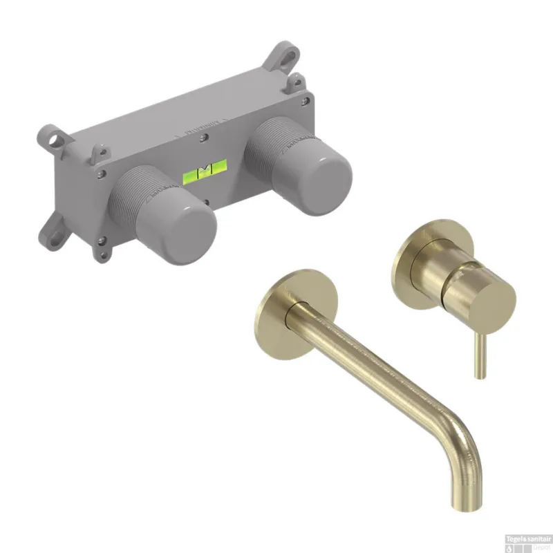 Weekendaanbieding Inbouw Wastafelmengkraan MAY Stilo Eenhendel Incl. Inbouwbox Geborsteld Mat Goud PVD