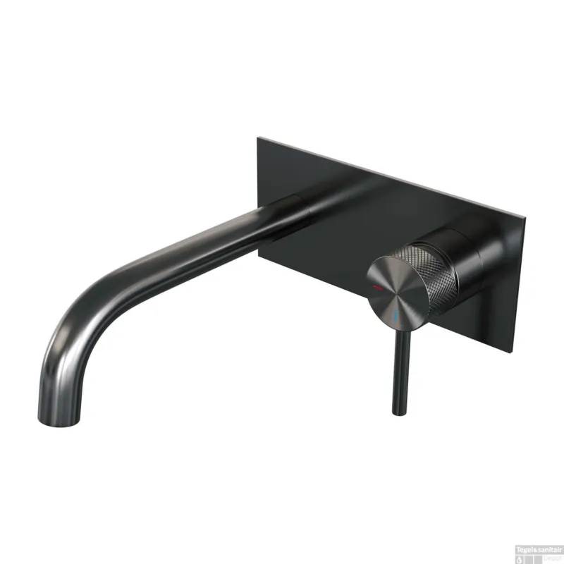 Inbouw Wastafelmengkraan Brauer Gunmetal Carving Coldstart Gebogen Uitloop Ronde Hendel Rechts Geborsteld Gunmetal Met Afdekplaat Koop Vandaag