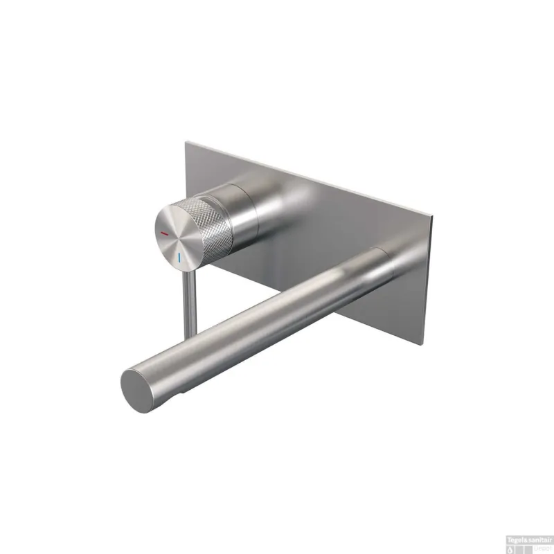 Direct Beschikbaar Inbouw Wastafelmengkraan Brauer Brushed Carving Coldstart Rechte Uitloop Ronde Hendel Links Geborsteld RVS PVD Met Afdekplaat