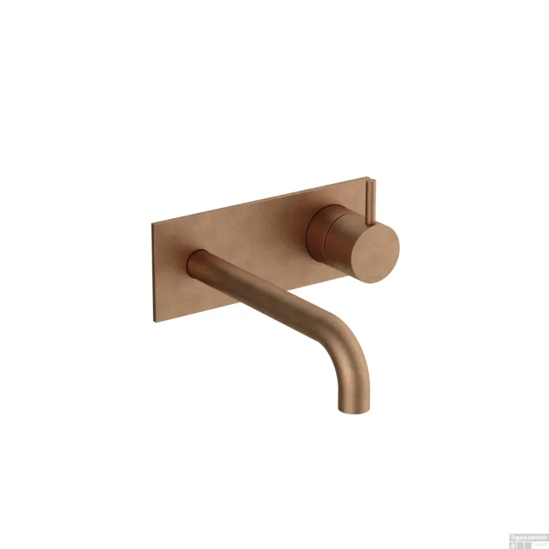 Superprijs Inbouw Wastafelkraan Met Achterplaat Hotbath Cobber 18cm Gebogen Uitloop 1-Hendel Verouderd Messing