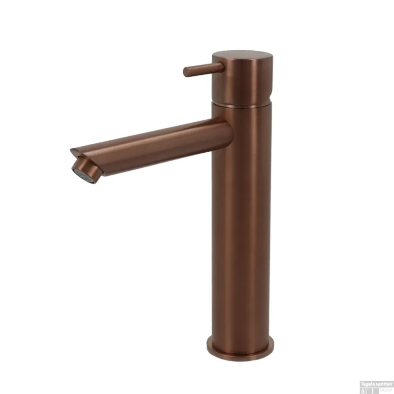 Wastafelmengkraan Hotbath Cobber 1-hendel Recht 21.6 cm Geborsteld Koper PVD Merkproduct