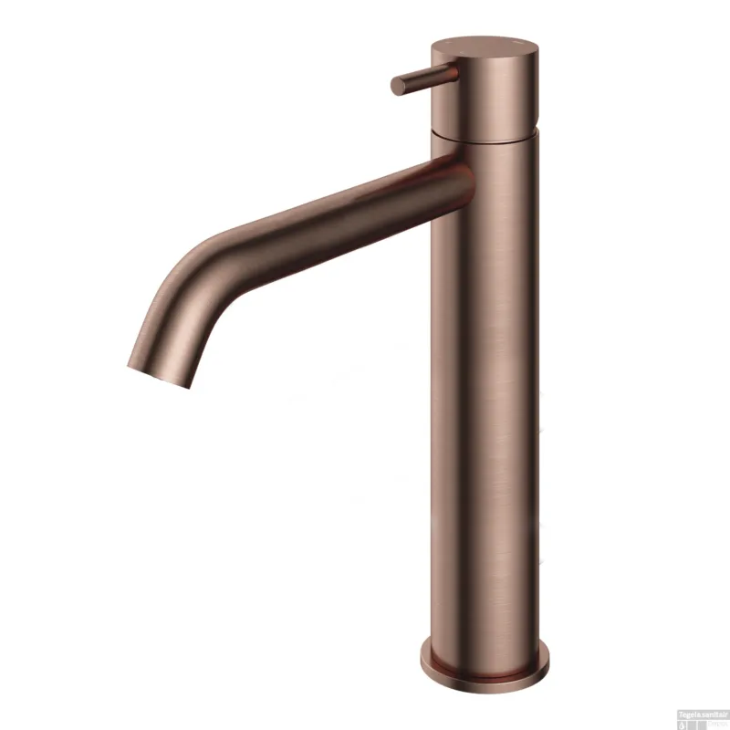 Wastafelmengkraan Hotbath Cobber 1-hendel Gebogen 28.6 cm Geborsteld Koper PVD Gecertificeerd