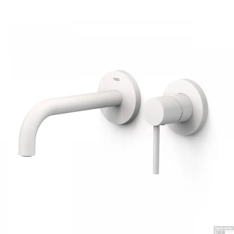 Wastafelmengkraan Inbouw Tres Study Exclusive 2-Gats Gebogen Uitloop 18 cm en Hendel Mat Wit Goedkoop