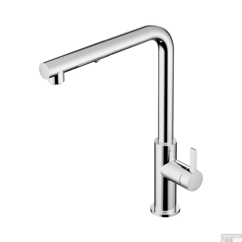 Keukenmengkraan Hotbath Ace met draaibare uitloop en uittrekbare duo-spray handdouche Chroom Laatste Kans