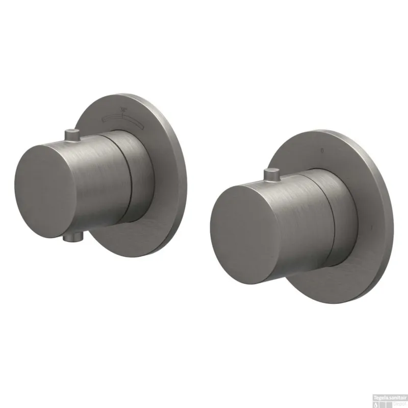 Flitsaanbieding Afbouwdeel IVY Bond Inbouwthermostaat Symmetry 2-Weg Stop-Omstel Met Rond Rozet Geborsteld Metal Black PVD