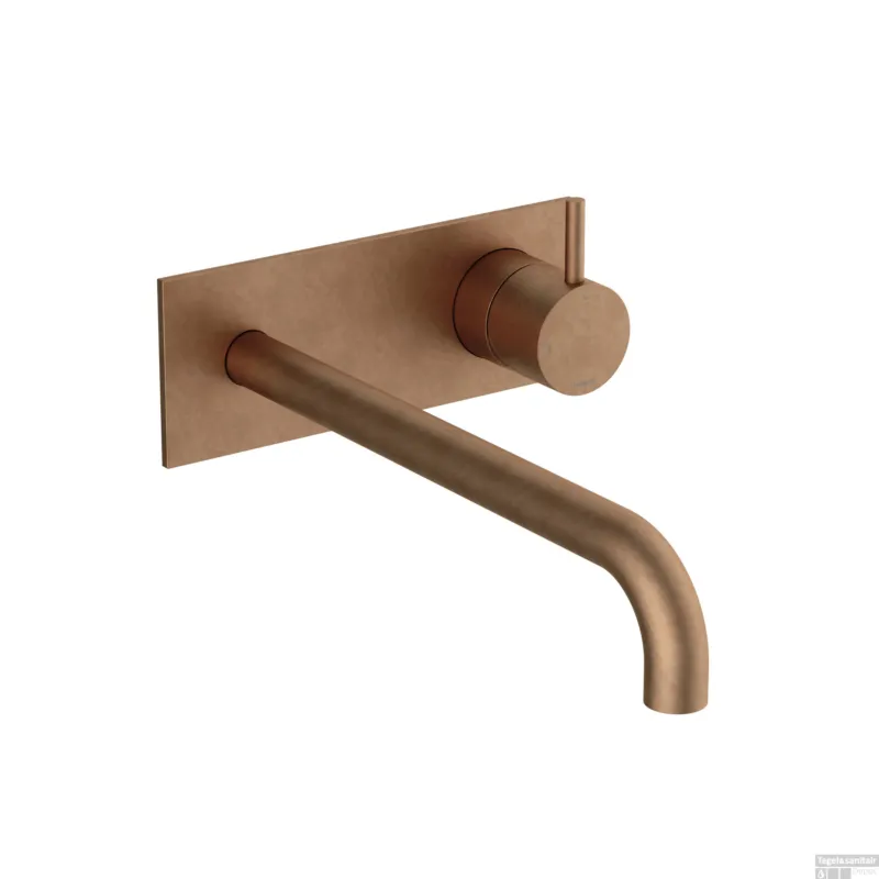 Inbouw Wastafelkraan Met Achterplaat Hotbath Cobber 25cm Gebogen Uitloop 1-Hendel Verouderd Messing Bestseller