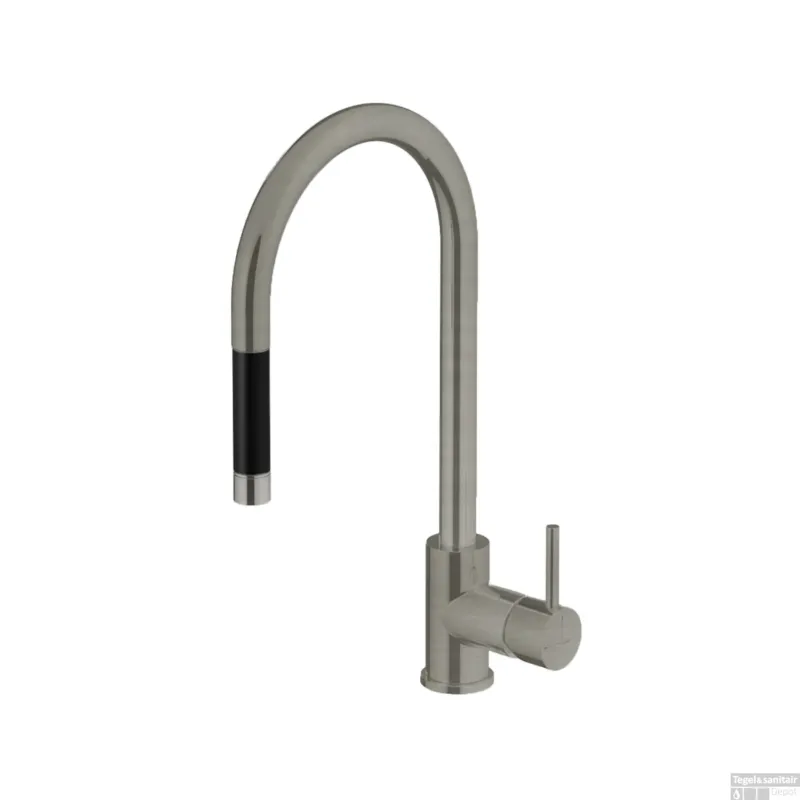 Lage Kosten Keukenmengkraan Hotbath Fellow Draaibaar/Uittrekbare Uitloop 42 cm Geborsteld Nikkel