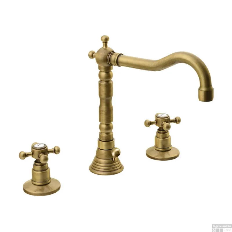 Meest Verkocht Wastafelmengkraan Retro 3-gats Sapho Antea 2-knop Uitloop Gebogen 17.5 cm Brons (incl. waste)