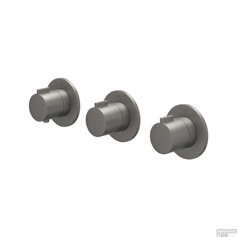 Afbouwdeel IVY Pact Inbouwthermostaat 2 Stopkranen Symmetry Met Ronde Rozetten Geborsteld Metal Black PVD Uitverkoop