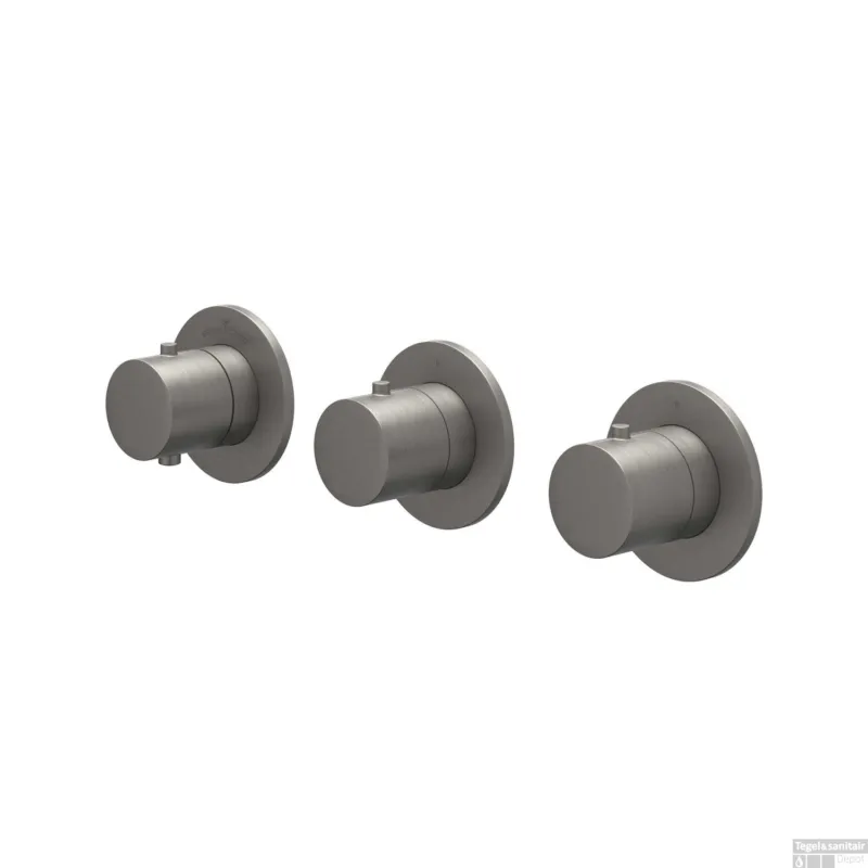 Superprijs Afbouwdeel IVY Bond Inbouwthermostaat 2 Stopkranen Symmetry Met Ronde Rozetten Geborsteld Metal Black PVD