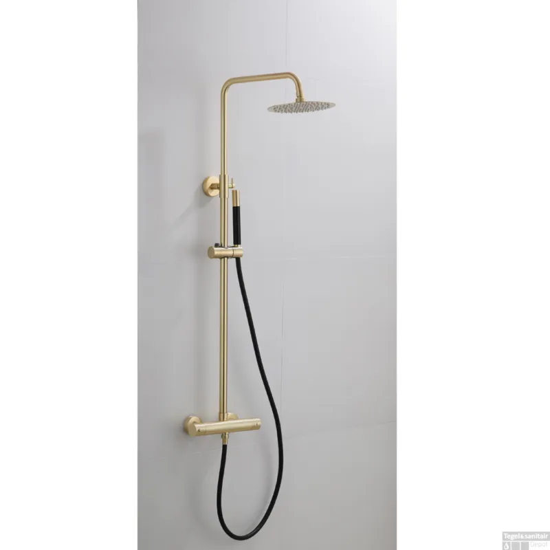 Opbouw Regendouche Set BWS Gold Pro Thermostatisch Staaf Handdouche Mat Goud 20 cm Weekendaanbieding