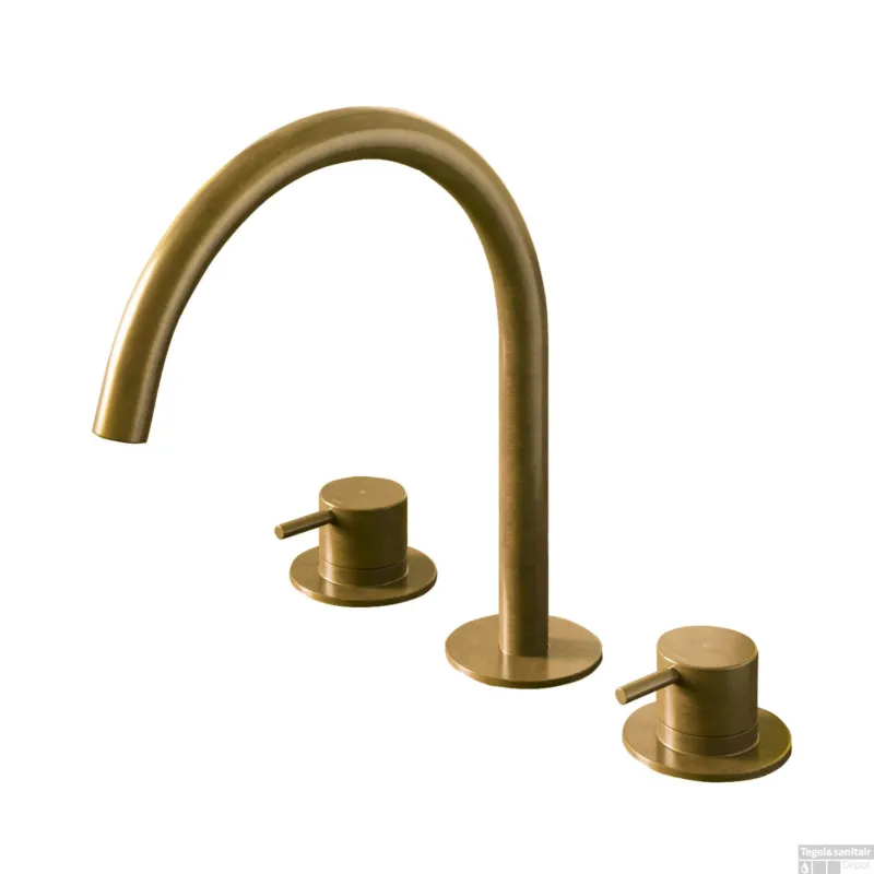 Wastafelmengkraan Hotbath Cobber 3 gats 2-hendel Gebogen 26.1 cm Geborsteld Messing Living Colours Gereduceerde Prijs