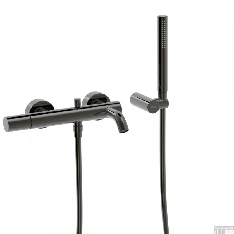 Superprijs Badmengkraan Tres Study Exclusive Rond met Omstel en Handdoucheset met Staafhanddouche Metallic Zwart
