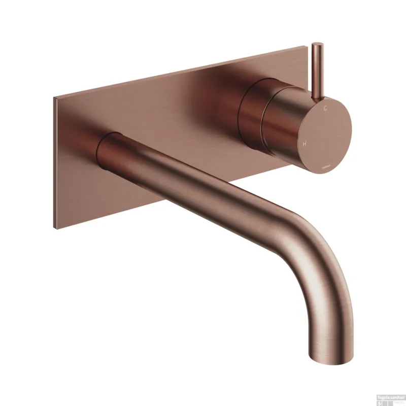 Inbouw Wastafelkraan Met Achterplaat Hotbath Cobber 18cm Gebogen Uitloop 1-Hendel Geborsteld Koper PVD Rechtstreeks Van De Fabrikant